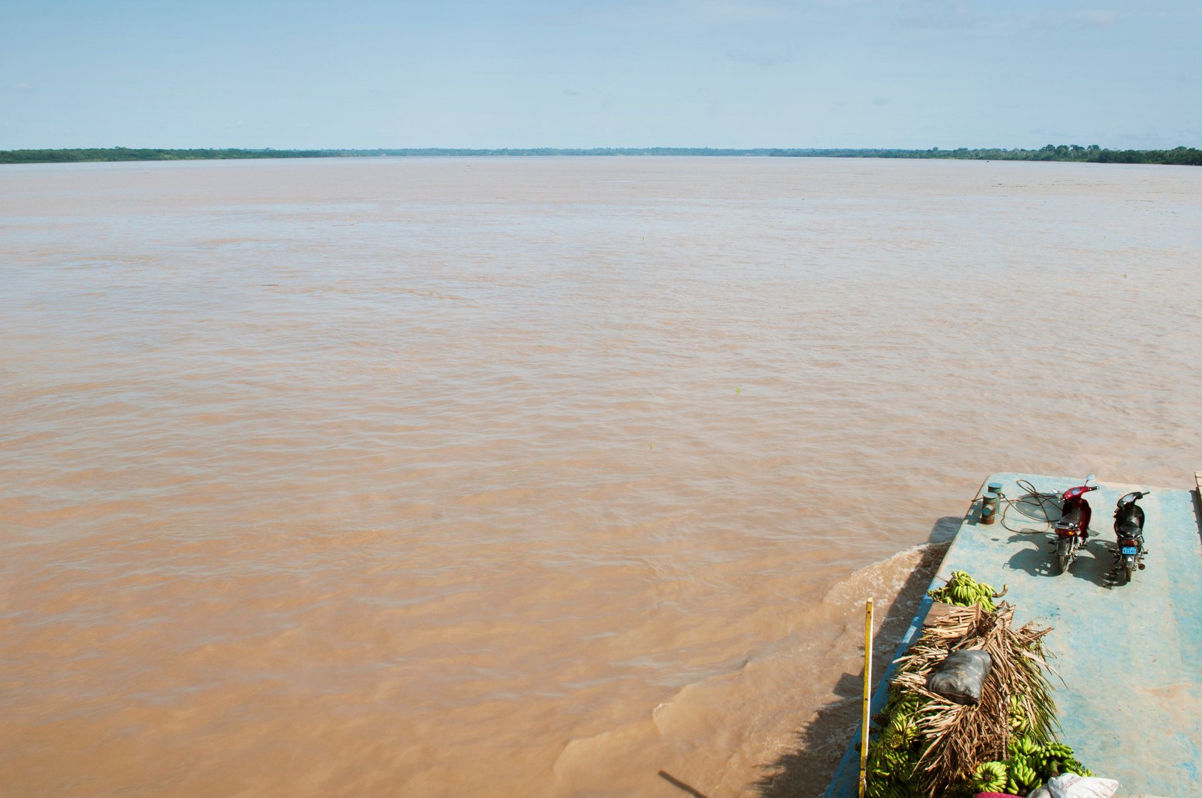 Amazon transportation boat on amazon river. Peru. South America.